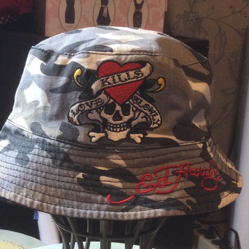 Ed Hardy Camo Bucket Hat in Gray